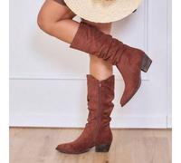 Shein vikiviki shoes botas altas estilo cowboy con diseño arrugado y cierre lateral, tacón bajo cómodo y estructura tipo ante suave. ideales para looks casu