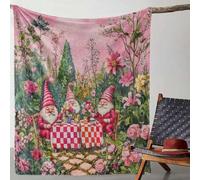 Shein Vintage Gnome Garden Throw Decke - Weiche, Gemütliche Flanellfleece, Digitaldruck Blumen- & Gnome-Muster, Leichtes, Ganzjahres-Komfort für Sofa, Bett,