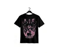 Shein Vintage Hex Girl Rock Band Graphic T-Shirt With Pink Flame And Monster Design In Soft Black Cotton For Casual Wear And Concerts