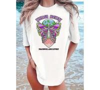 Shein Vintage Society Peaceful and Lovely T-Shirt, 100% Cotton Crew Neck, Casual Animal Pattern, All-Season Knit Fabric Top for Women, Perfect for Couples &