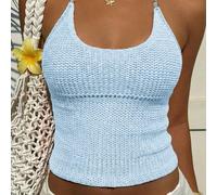 Shein Vive a la moda Y2K Verano Moda casual de vacaciones Camiseta sin espalda sexy, Diseño de cuello cuadrado con lazo, Adecuado para salidas de vacaciones