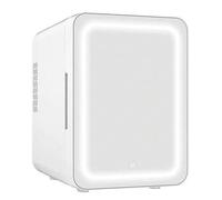 Shein VNIMTI Frigorífico cosmético de 4 litros, mini frigorífico portátil con espejo LED, frigorífico pequeño retro para el cuidado de la piel de 12 V/220 V