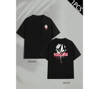 Shein Volcom Camiseta con estampado gráfico, camiseta para hombre con beidseitigem Aufdruck, modisch, l?ssig, Rundhalsausschnitt, 220 g/m2, reine Baumwolle