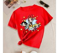 Shein Warner Bros. Powerpuff Girls, lindas y animadas estrellas femeninas con estampado de colores contrastantes, ideal para el ocio y el entretenimiento, p