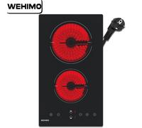 Shein WEHIMO Pack de 2 placas vitrocerámicas 2 placas Placa vitrocerámica Domino 29,5cm 3000W 2 zonas de cocción 9 niveles de calentamiento Control táctil B