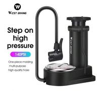 Shein WEST BIKING Bomba de pie para bicicleta de alta presión 140 psi con manómetro, mini portátil adecuada para varios tipos de válvulas