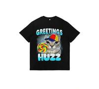 Shein Where The Huzz At Print for Mens Tops Playful Cat Funny Graphic Tees Guaranteed to Get Smiles Casual T-shirts Black,M