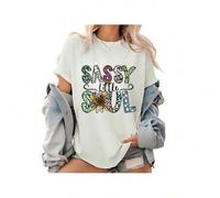 Shein Wild West Attitude T-Shirt - 'Sassy Little Soul' Cowgirl Graphic, Women's Comfortable Short Sleeve Tops, Retro Southern Charm Cotton Tee for Country G