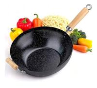 Shein Wok de acero al carbono de 28 cm: sartén antiadherente de fondo plano para cocinas de inducción, gas y vitrocerámica. Wok resistente para cocina asiát