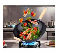 Shein Wok de acero al carbono EliteHoff de 28 cm/30 cm: sartén antiadherente de fondo plano para cocinas de inducción, gas y vitrocerámica. Wok resistente p