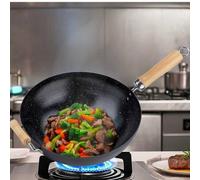 Shein Wok EliteHoff de acero al carbono de 30 cm - Sartén antiadherente de fondo plano para saltear, apta para cocinas de inducción, gas y vitrocerámicas -