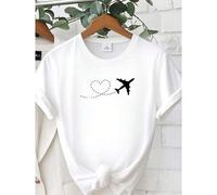 Shein women t-shirt print Airplane Heart Shirt, Airplane Love T-Shirt, Travel Lover Shirt, Vacation Mode T-Shirt, Flying Love Shirt, Airplane Tee, Pilot Shi