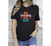 Shein women t-shirt print All Feelings Are Okay Shirt, Mental Health Shirt, Therapist T-Shirt, Diversity Shirt, Social Worker Tee, Health Awareness Tee, Cou