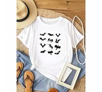 Shein women t-shirt print Bat Cute Halloween T-Shirt, Halloween Spooky Shirt, Fall Season Family Matching Halloween Gift Family Funny Tee, halloween party S