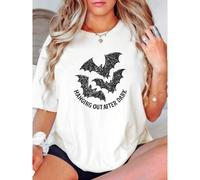 Shein women t-shirt print Bat T-Shirt Hanging Out After Dark Tee Spooky Gothic Halloween Shirt Soft Vintage Bat Graphic Vampire Aesthetic Unisex Shirt women