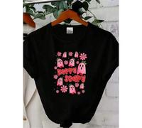 Shein women t-shirt print Berry Scary Spooky Summer Strawberry Ghost Floral Halloween T-Shirt designer clothes graphic Print Round Neck Short Sleeve Stylish