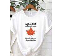 Shein women t-shirt print Bold Maple Leaf Fall Shirt, Minimalist Autumn Leaf Graphic Tee, Striking Seasonal Design for Cozy Fall Fashion & Thanksgiving