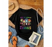Shein women t-shirt print Boys Chillin With My Zombies Halloween Funny Zombie T-Shirt graphic streetwear female fashion Slightly Casual Breathable designer