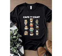 Shein women t-shirt print Cafe du Chat Cute Coffee Cats Kawaii Pun T-Shirt Soft Stretched women streetwear Top For Everyday Wear Summer designer clothes Sty