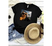 Shein women t-shirt print Cat Selfie Jet Airplane Funny Cat Gifts for Men Women T-Shirt Women Top Graphic Tees Print Round Neck Short Sleeve Versatile Slig
