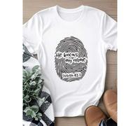 Shein women t-shirt print Christian Shirt He Knows My Name Tee Christian Shirt Religious Tee Fingerprint Shirt Isaiah 43:1 Bible Verse Shirt God Love Tee Gi