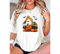 Shein women t-shirt print Construction Vehicle Halloween Crane Truck Pumpkin Boys T-Shirt Unisex Stylish female fashion T-Shirt For Women Casual Breathable