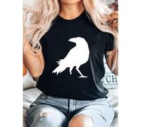 Shein women t-shirt print Crow T-Shirt Print, Quilt Block Print, Halloween Shirt, Gift for Quilters, Casual Wear, Spooky Vibes, Raven Print Shirt designer c