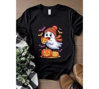 Shein women t-shirt print Cute Boo Ghost Eating Pizza Halloween Food Lover Family T-Shirt Unisex Summer streetwear Versatile Casual T-Shirt For Women Casua