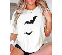 Shein women t-shirt print Cute Ghost Riding Broom Halloween Shirt, Little Ghost Spooky Black Cat, Witch's Broom Ghost Halloween Gift Tshirt for Women design