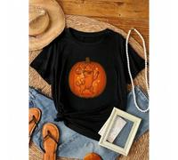 Shein women t-shirt print Cute Halloween Pumpkin Dancing Llama Spooky Fall Season Fun T-Shirt Stylish Summer designer clothes Casual Soft female women Stret
