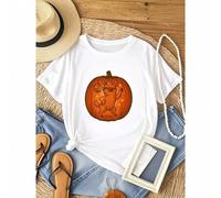 Shein women t-shirt print Cute Halloween Pumpkin Dancing Llama Spooky Fall Season Fun T-Shirt Stylish Summer designer clothes Casual Soft female women Stret