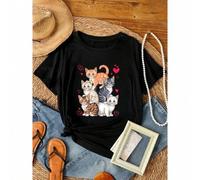 Shein women t-shirt print Cute Kawaii Cats Funny Kitten Cat Lover Gift Women Girl T-Shirt designer clothes Summer Casual Print Round Neck Short Sleeve graph