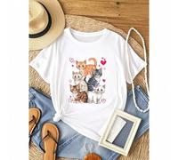 Shein women t-shirt print Cute Kawaii Cats Funny Kitten Cat Lover Gift Women Girl T-Shirt designer clothes Summer Casual Print Round Neck Short Sleeve graph