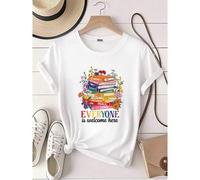 Shein women t-shirt print Everyone is Welcome Here Floral Books Shirt, Inclusion And Equality Shirt, Protest And Resist Shirt, Idaho Teacher Shirt, Teacher