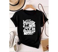 Shein women t-shirt print Feline Animal Friends Apparel for Cat Enthusiasts Geometric Cat Silhouette Abstract Kitten Classic Cute Cat T-Shirt, Smal... Sligh
