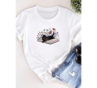 Shein women t-shirt print Floral Cat Sweatshirt, Cat Lover Shirt, Cat Book Shirt, Cat Lover Gift, Gift for Her, Cat Mom Shirt Gift,Cute Cat Shirts,Cute Book