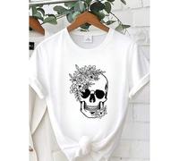 Shein women t-shirt print Flower Skull Sweatshirt, Skeleton Sweatshirt, Halloween Skull Sweatshirt, Gift For Wo, Floral Skull Sweatshirt, Gift for Her Sligh
