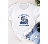 Shein women t-shirt print Funny Cat Lover Cats Make Me Feel Less Murdery T-Shirt Women Top Graphic Tees Stylish Versatile Casual female Unisex Breathable St