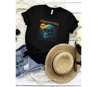 Shein women t-shirt print Funny Halloween Shirt Creepin It Real Skeleton Shirt Funny Spooky Season Shirt Cool Skull Tee Fall Tshirt Retro Halloween Tee Casu