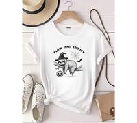 Shein women t-shirt print Funny Halloween Sloth T-Shirt Summerween Cute Lazy Sloth Shirt Sarcastic Work Quote Shirt Sloth Lover Gift Spooky Cute Halloween