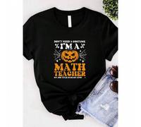 Shein women t-shirt print Funny Math Teacher Halloween Shirt, No Costume Needed, I'm a Math Teacher, Scary Job Title Pumpkin Design | Spooky Teacher Shirt f