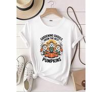 Shein women t-shirt print Gardening Ghouls Grow The Best Pumpkins- Funny Halloween T-Shirt Stretched Summer female Casual Print Round Neck Short Sleeve Slig
