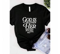 Shein women t-shirt print God Is Within Her She Will Not Fall Shirt, Women Religious Shirt, Aesthetic Christian Gifts for Mothers, Mom Gift, Bible Verse Swe
