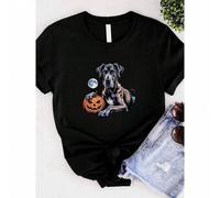 Shein women t-shirt print Great Dane Pumpkin Halloween Jumper For Dog Lover, Vintage Great Dane Van Gogh Painting For Pet Owner, Retro Dog Graphic Sweater g