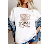 Shein women t-shirt print Halloween Flower Skull Shirt, Womens Halloween Shirt, Floral Skull Shirt, Halloween Gift for Her, Womens Skull Shirt, Fall Season