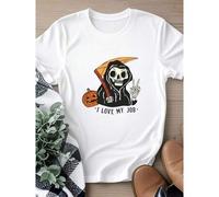Shein women t-shirt print Halloween I Love My Job T-Shirt, Halloween Skeleton Shirt, Happy Halloween Shirt, Pumpkin Season Gift Shirt, Sarcastic Halloween S