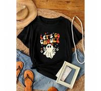 Shein women t-shirt print Halloween Lets Go Ghouls Ghost Retro Costume Women Girl T-Shirt Casual fashion women female Women Top Graphic Tees Versatile Top