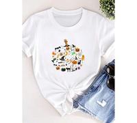 Shein women t-shirt print Halloween Little Things Doodles Shirt, Cute Halloween Tee Shirt, Halloween Graphic Shirt, Pumpkin Witch Ghost Spooky Mom Shirt,Hal