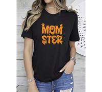 Shein women t-shirt print Halloween Momster T-shirt, Funny Halloween shirt for Mom, Halloween Gift, Spooky Vibes Tee, Halloween Gift for Mother Summer wome