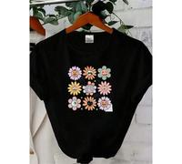 Shein women t-shirt print Halloween Retro Pumpkin Crewneck Sweatshirt, Scary Season, Spooky Season, Trendy , Floral, , Gift for Her Print Round Neck Short S